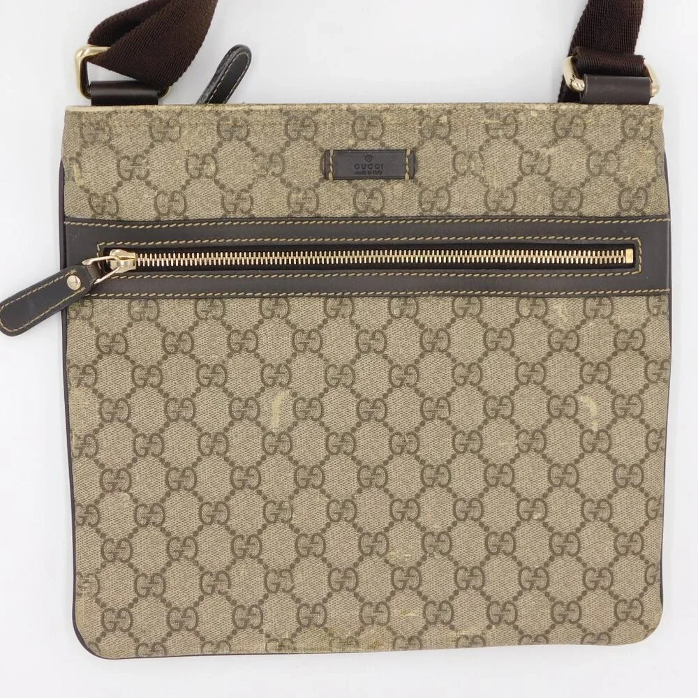 Gucci GG Supreme Coated Canvas Flat Messenger Bag | Beige Ebony | Fair Condition - Picture 3 of 16